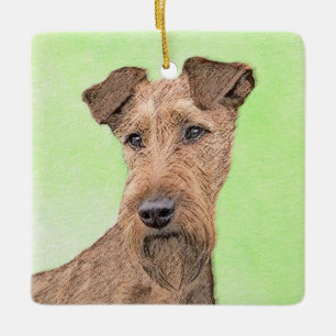 Irländska terrier-målning - Cute Original Hund Art Julgransprydnad Keramik