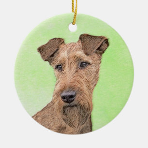 Irländska terrier-målning - Cute Original Hund Art Julgransprydnad Keramik