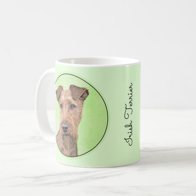 Irländska terrier-målning - Cute Original Hund Art Kaffemugg (Framsida vänster)