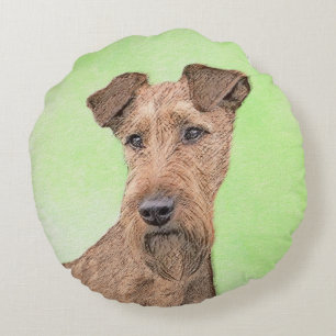 Irländska terrier-målning - Cute Original Hund Art Rund Kudde