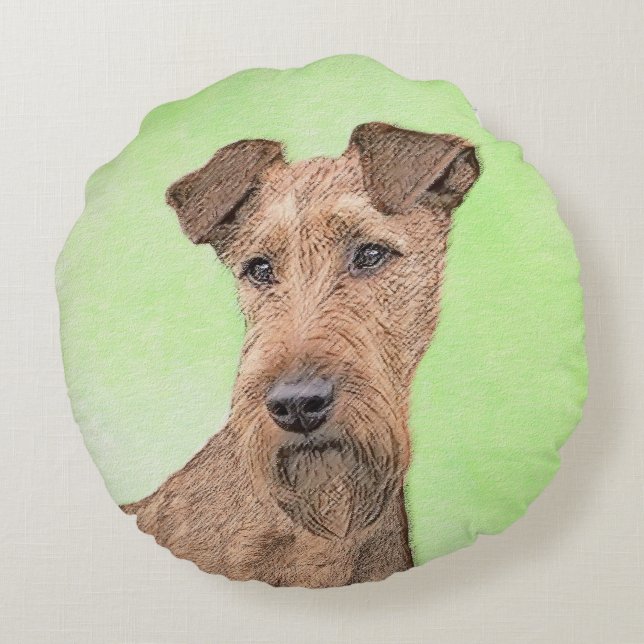 Irländska terrier-målning - Cute Original Hund Art Rund Kudde (Baksidan)
