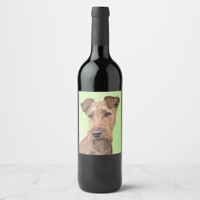 Irländska terrier-målning - Cute Original Hund Art Vinflaska Etikett (Framsida)