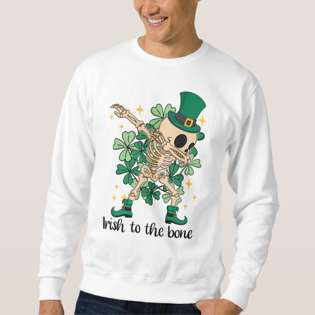 Irländska till skelettdabbande skelett leprechaun lång ärmad tröja (Framsida)