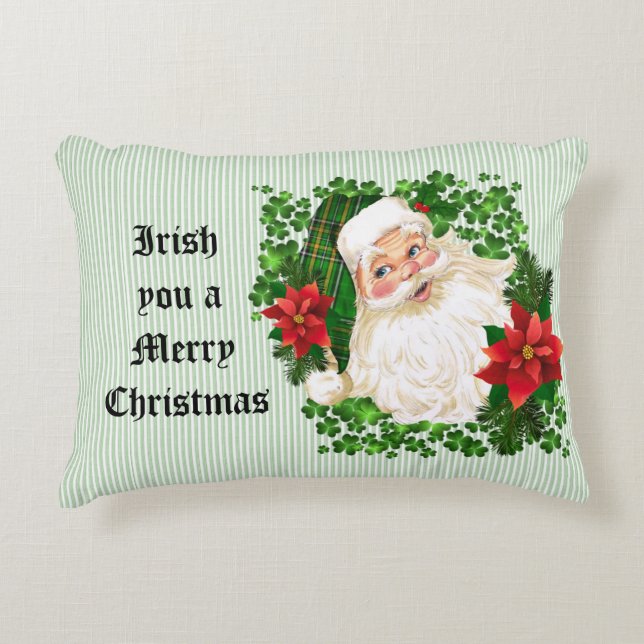 Irländska tomten grön rand röd julstjärna prydnadskudde (Framsidan)