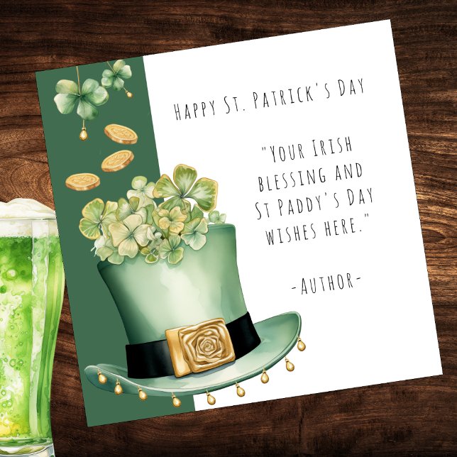 Irländska Top hat och Guld Mynt Kort (Customize with your Irish Blessing or St Patrick's Day wishes on the front and back of this card)