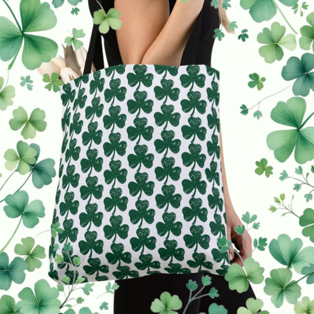 Irländska Tur-Trendiget Grunge Klöver Löv Tygkasse (Irish Luck Trendy Grunge Clover Leaf Tote Bag)