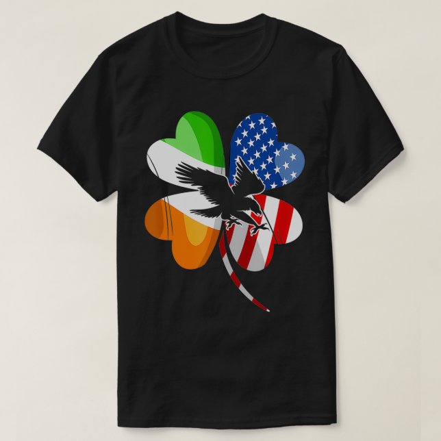 Irländska USA flagga Eagle Älskare St T Shirt (Design framsida)
