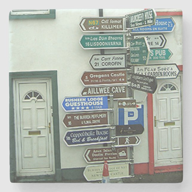 Irländska vägmärken, Irland marmorCoaster. Underlägg Sten (Framsidan)