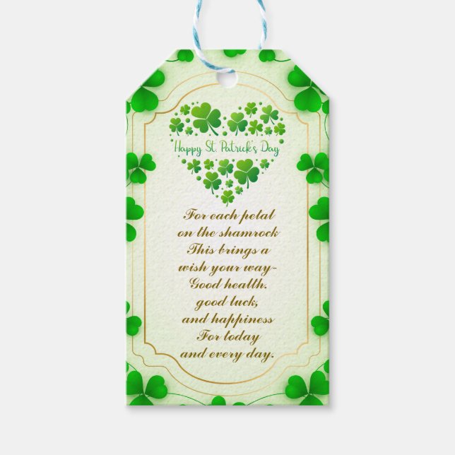 Irländska välsignelser och shamrockar är symboler  presentetikett (Framsidan)