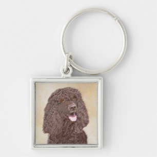 Irländska Vatten-färgremsan - Original Hund Art Fyrkantig Silverfärgad Nyckelring