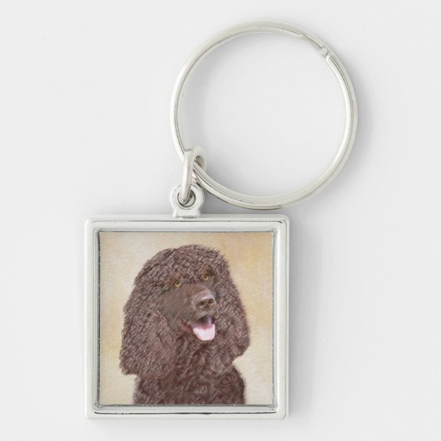 Irländska Vatten-färgremsan - Original Hund Art Fyrkantig Silverfärgad Nyckelring (Framsidan)