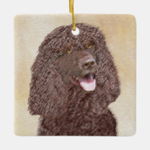Irländska Vatten-färgremsan - Original Hund Art Julgransprydnad Keramik