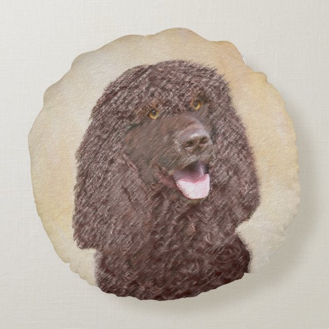 Irländska Vatten-färgremsan - Original Hund Art Rund Kudde (Baksidan)