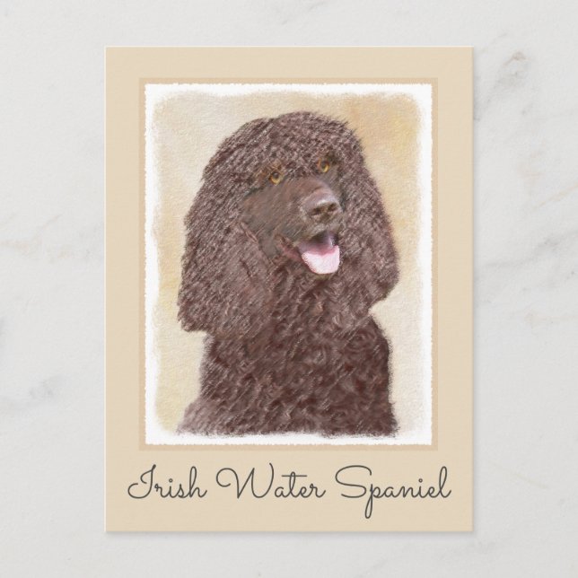 Irländska Vatten-färgremsan - Original Hund Art Vykort (Framsida)