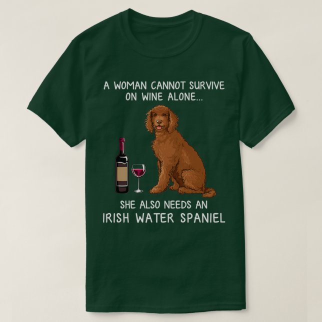 Irländska Vatten, Spanien och vin Rolig hund  T Shirt (Design framsida)