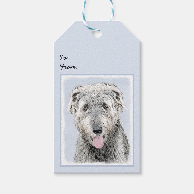 Irländska Wolfhound Painting - Cute Original Hund  Presentetikett (Framsidan)
