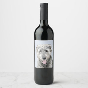 Irländska Wolfhound Painting - Cute Original Hund Vinflaska Etikett