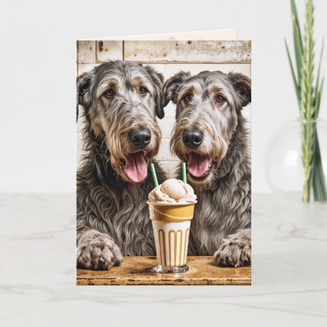 Irländska Wolfhound Sharing a Milkshake Kort (Framsida)