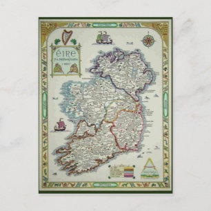 Irlandskarta - Irlands Eire Erin Historiska Karta Vykort