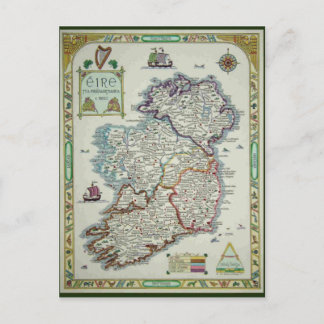 Irlandskarta - Irlands Eire Erin Historiska Karta Vykort