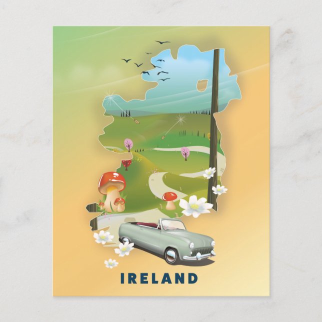 Irlandskarta vintage-reseaffisch (Framsida)