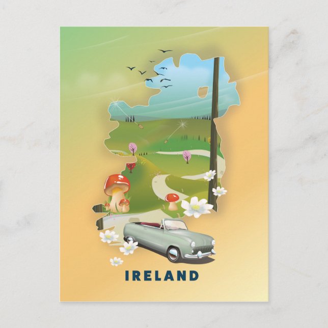 Irlandskarta vintage-reseaffisch vykort (Framsida)
