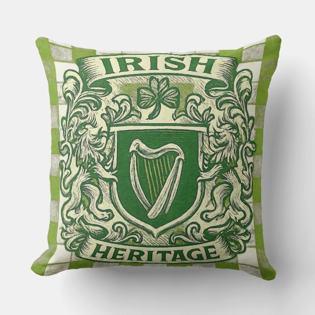 Irländskt arv vapensköld • Vintage St. Patrick's D Kudde (Framsida)