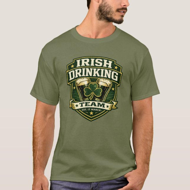 Irländskt Drickande Lag St. Patricks Dag Rolig Öl T Shirt (Framsida)