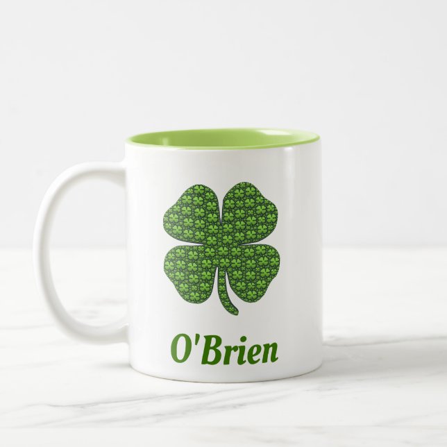 Irländskt efternamn Fyrklöver Shamrock Två-Tonad Mugg (Vänster)