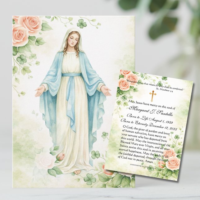 Irländskt katolskt begravningsminne för mor Maria  Visitkort (Skapare uppladdad)