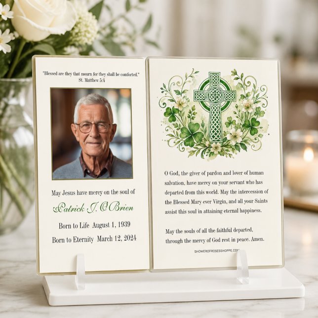 Irländskt keltiskt kors blomster- begravnings- min visitkort (Skapare uppladdad)