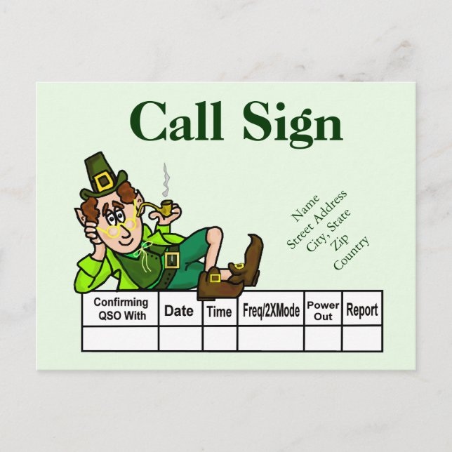 Irländskt Leprechaun Ham Radio QSL-kort Anpassa de Vykort (Framsida)