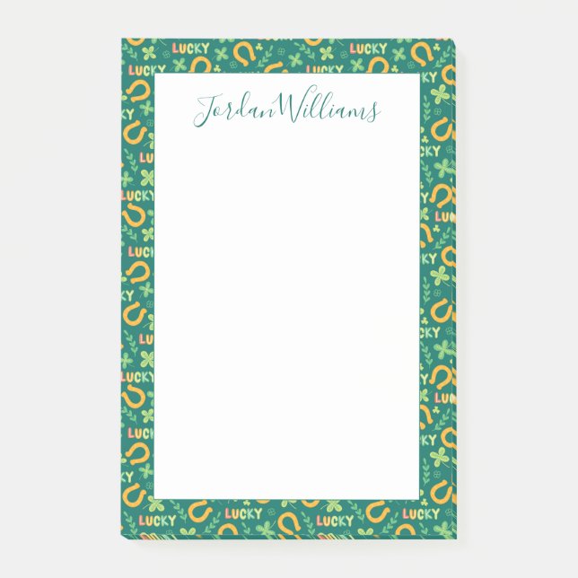 Irländskt LYCKLIGT grönt mönster Post-it Block (Framsida)