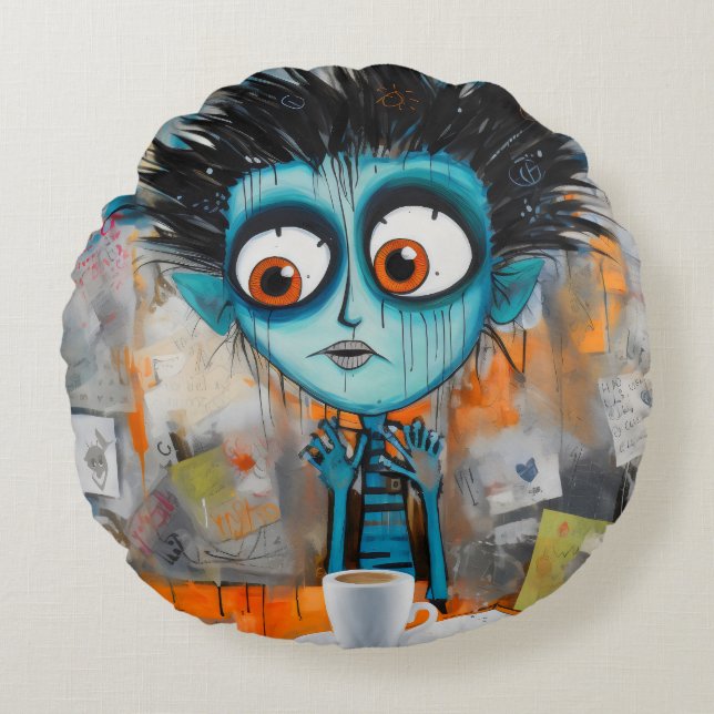 Irodovix Inkwell måndag morgon stollig Rund Kudde (Framsidan)