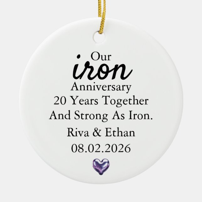 Iron Anniversary Ornament, Iron 20th Anniversary Julgransprydnad Keramik (Framsidan)