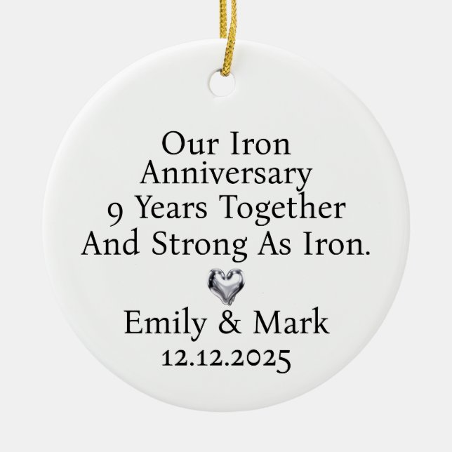 Iron Anniversary Ornament, Iron 9th Anniversary Julgransprydnad Keramik (Framsidan)