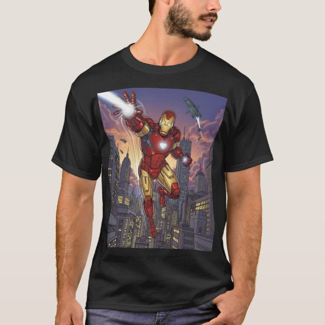 Iron Man – Arc Reactor City Flight T Shirt (Framsida)