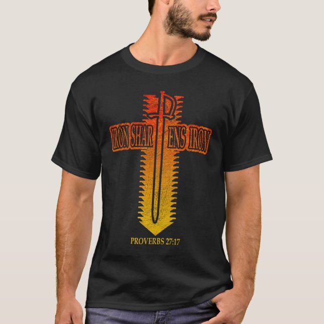 Iron Sharpens Iron Christian Phi Rho Design T Shirt (Framsida)