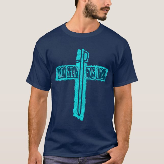Iron Sharpens Iron Christian Phi Rho Design T Shirt (Framsida)