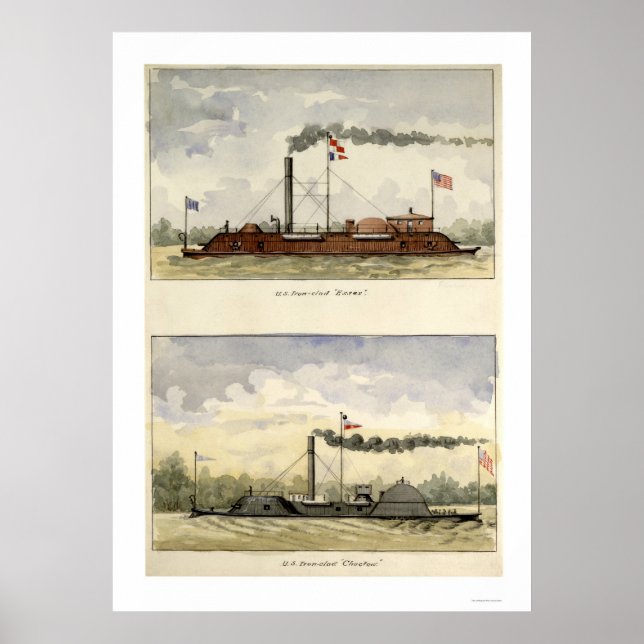 Ironclads Essex and Choctaw by Stouffer 1864 Poster (Framsidan)
