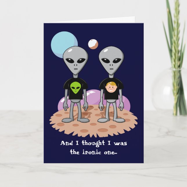 Ironic Alien Birthday Card Kort (Framsida)
