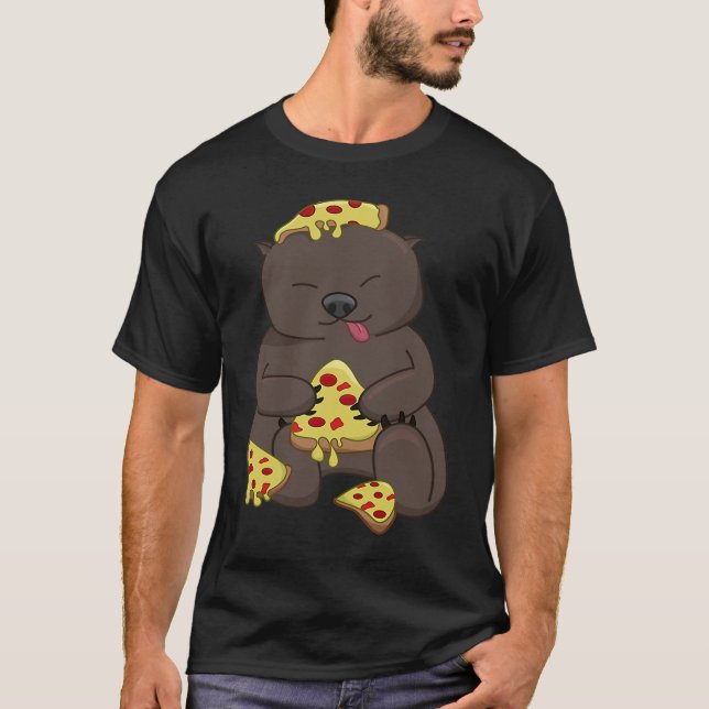 Ironic Wombat Eating Pizza Cute Rodent T Shirt (Framsida)