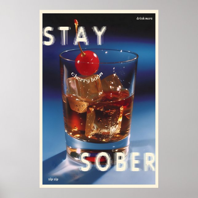 Ironisk körsbärsdrinkskrycktryck Retro Barväggskon Poster (Framsidan)