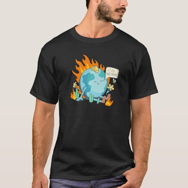 Ironiskt Fransk Klimatförändring Påstående T Shirt (Framsida)