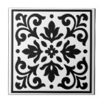 Ironlace Black & White Vintage Floral Kakelplatta<br><div class="desc">custom tile</div>