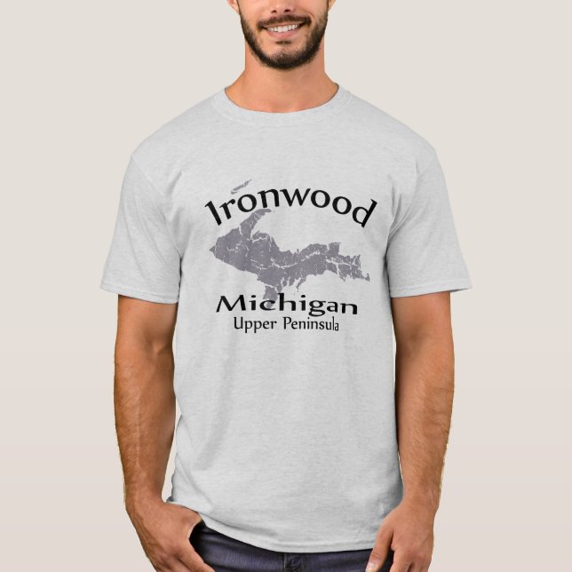 Ironwood Michigan Karta Design T-shirt (Framsida)