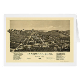 Ironwood panorama- karta för MI - 1886 Hälsningskort