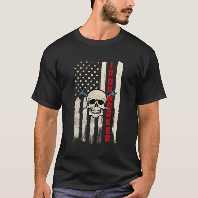 Ironworkers Shirts Gift Patriotic American Flagga T Shirt (Framsida)