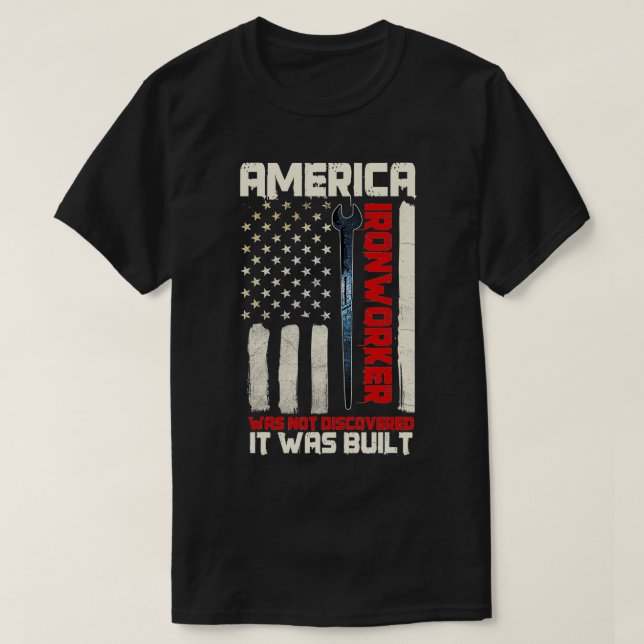 Ironworking Rodbuster Patriot American Flagga Meta T Shirt (Design framsida)