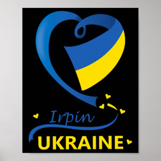 Irpin Ukraina Nationell Flagga Hjärtemblem Vapen Poster
